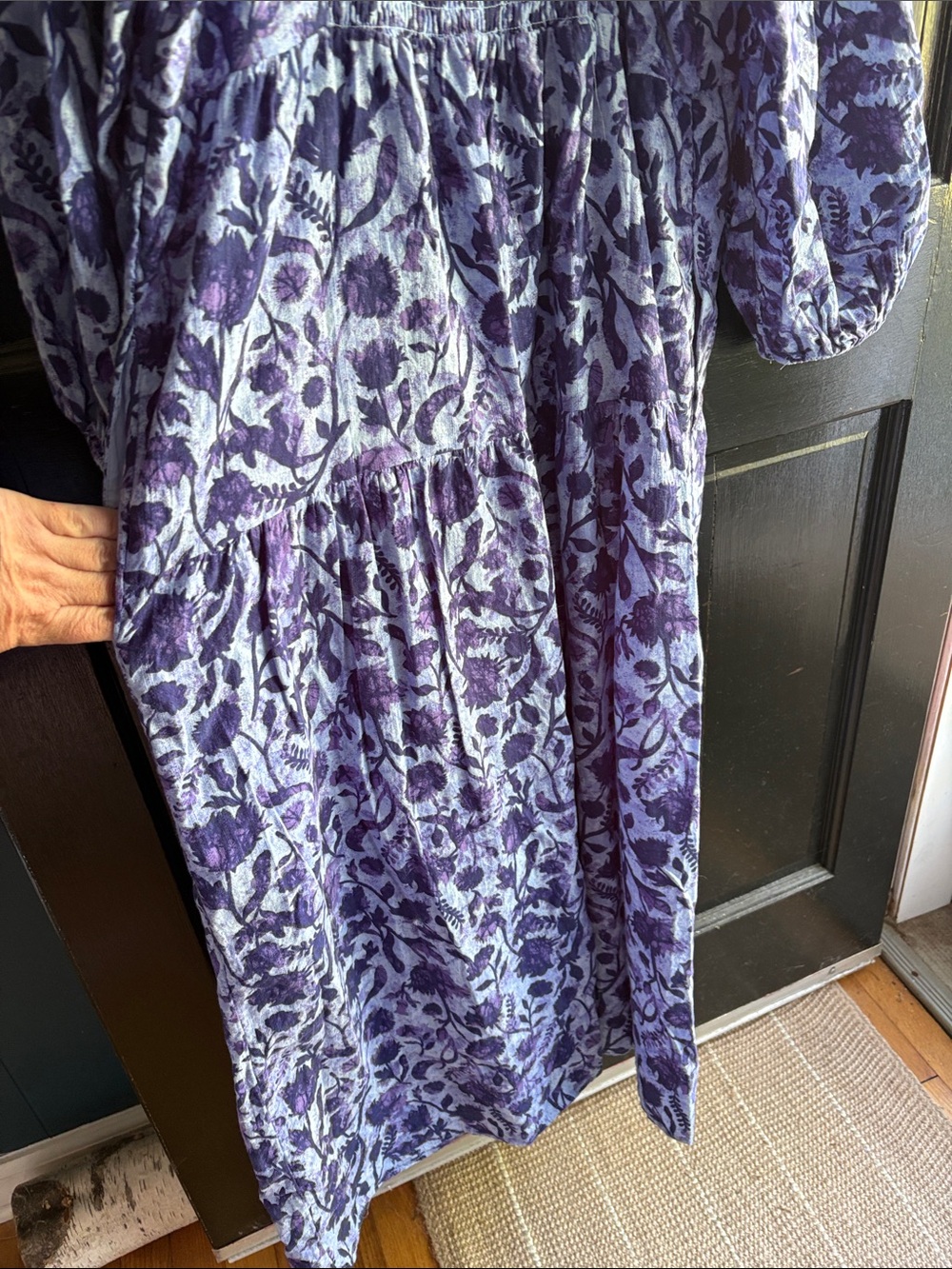 Universal Thread Blue Floral Maxi Dress with Puff 3/4 length Sleeves - Picture 9 of 14